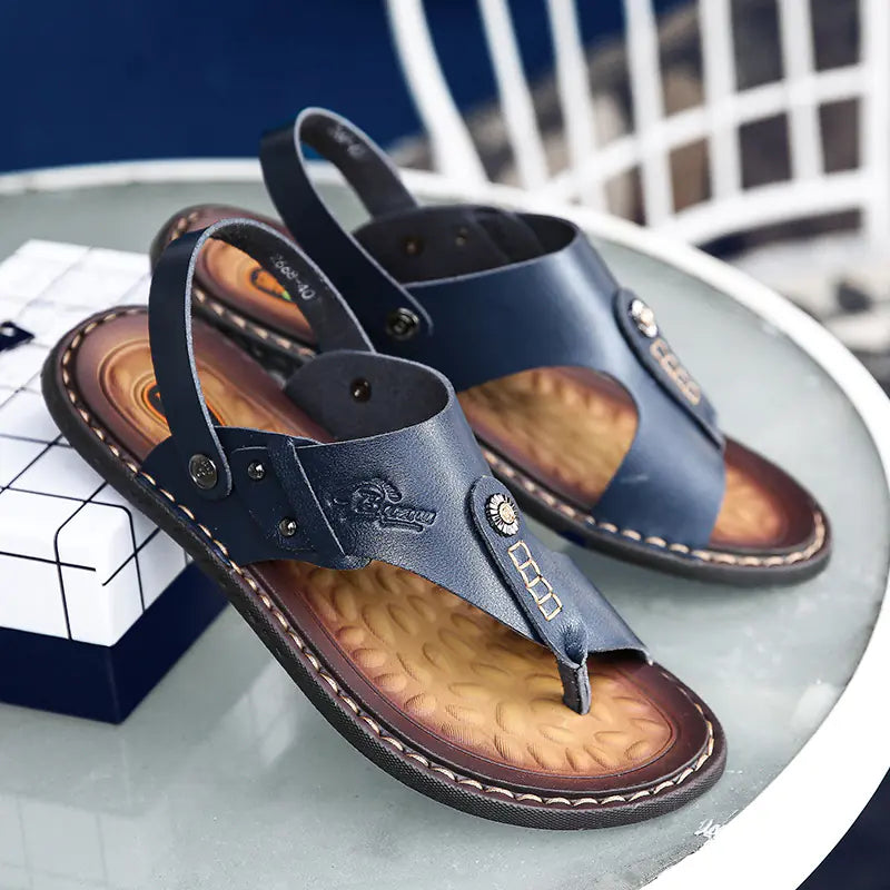 Men's Plus-Size Two-Toed Leather Sandals