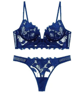 Floral Lace Push Up Bra French Lingerie Set (One Set)