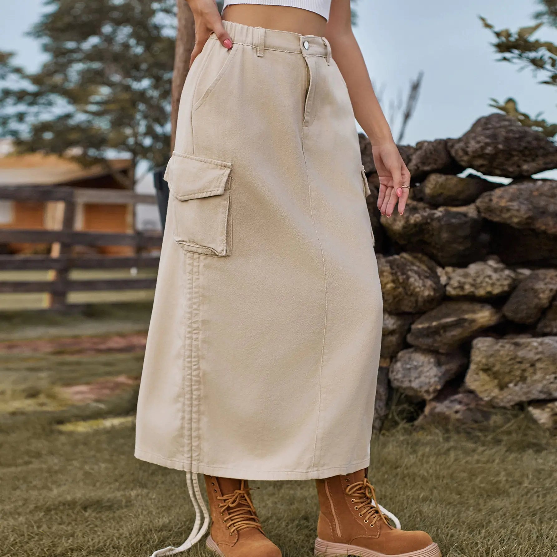 Denim Casual Midi Skirt