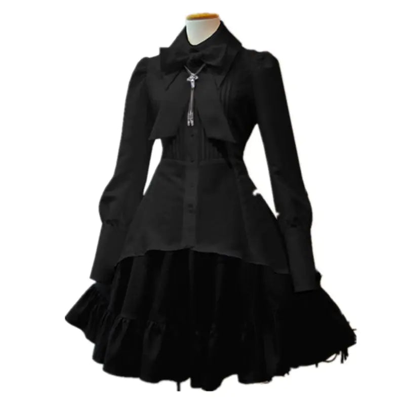 Solid Color Ruffled Hem Princess Dress with Bow Tie