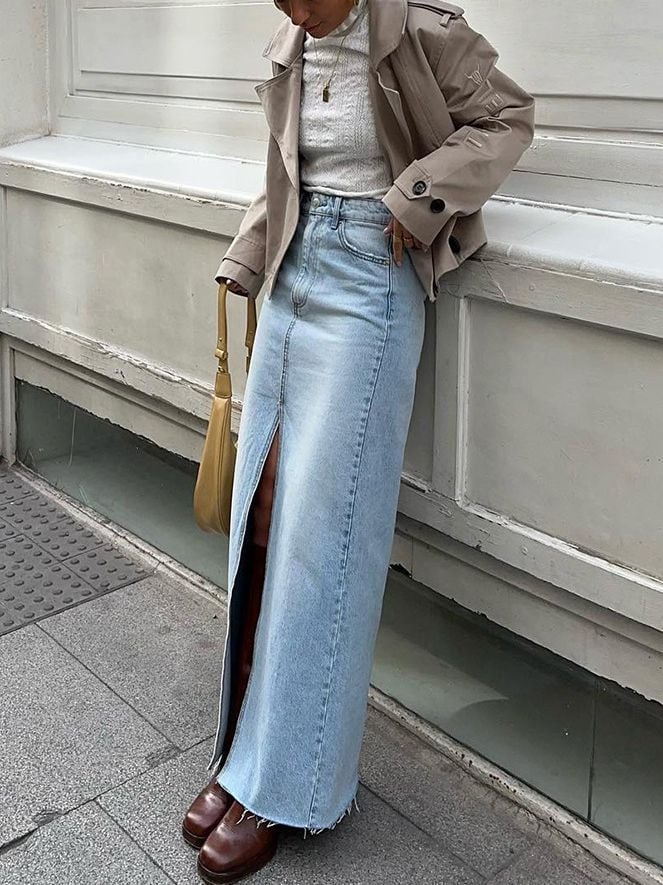 Women's Casual Washed Denim Skirt