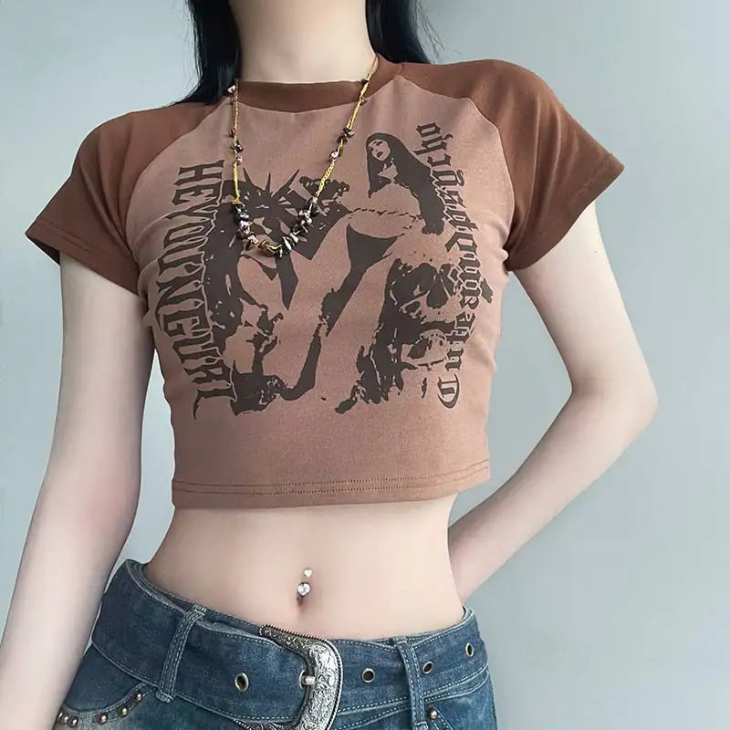 Street Cherry Print Slim-fit T-shirt with Rotator Sleeve