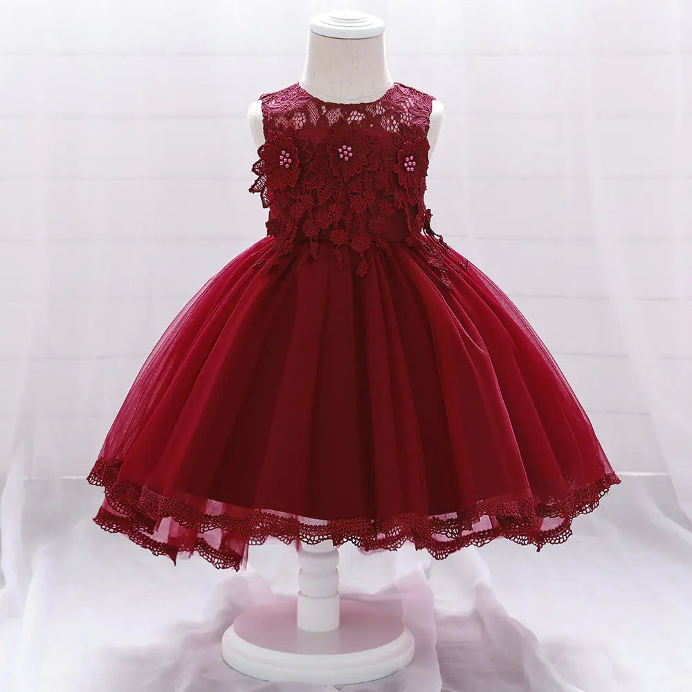 Enchanting Lace Flower Pearl Birthday Gown