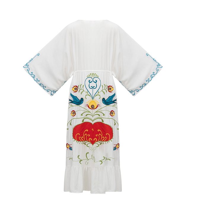 Bohemian Floral Embroidered Tassel Maxi Dress