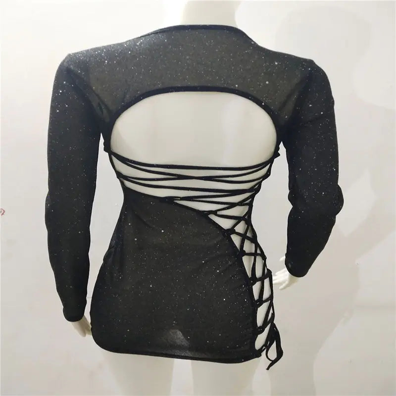Sexy Backless Bodycon Dress with Reflective Sequins