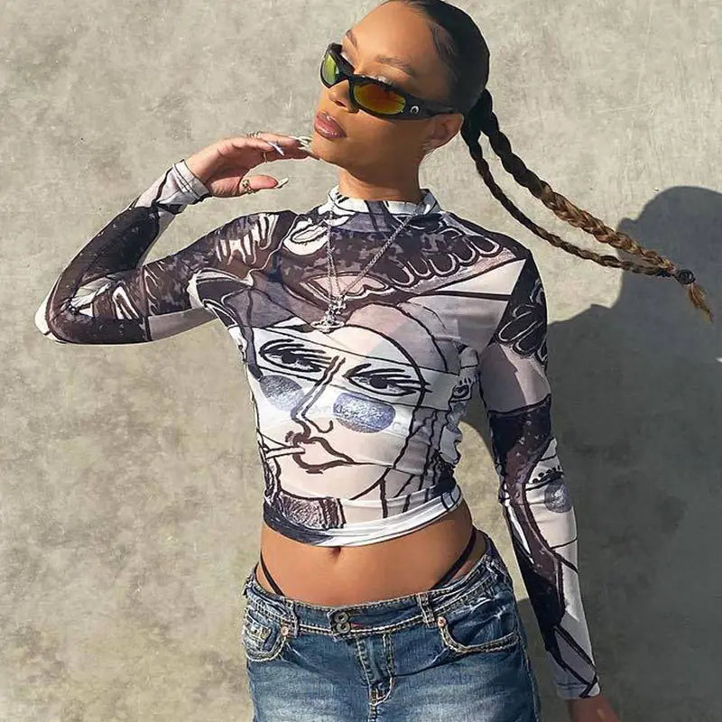 Spring 2020 Oil Painting Girl Art Print Long Sleeve Top