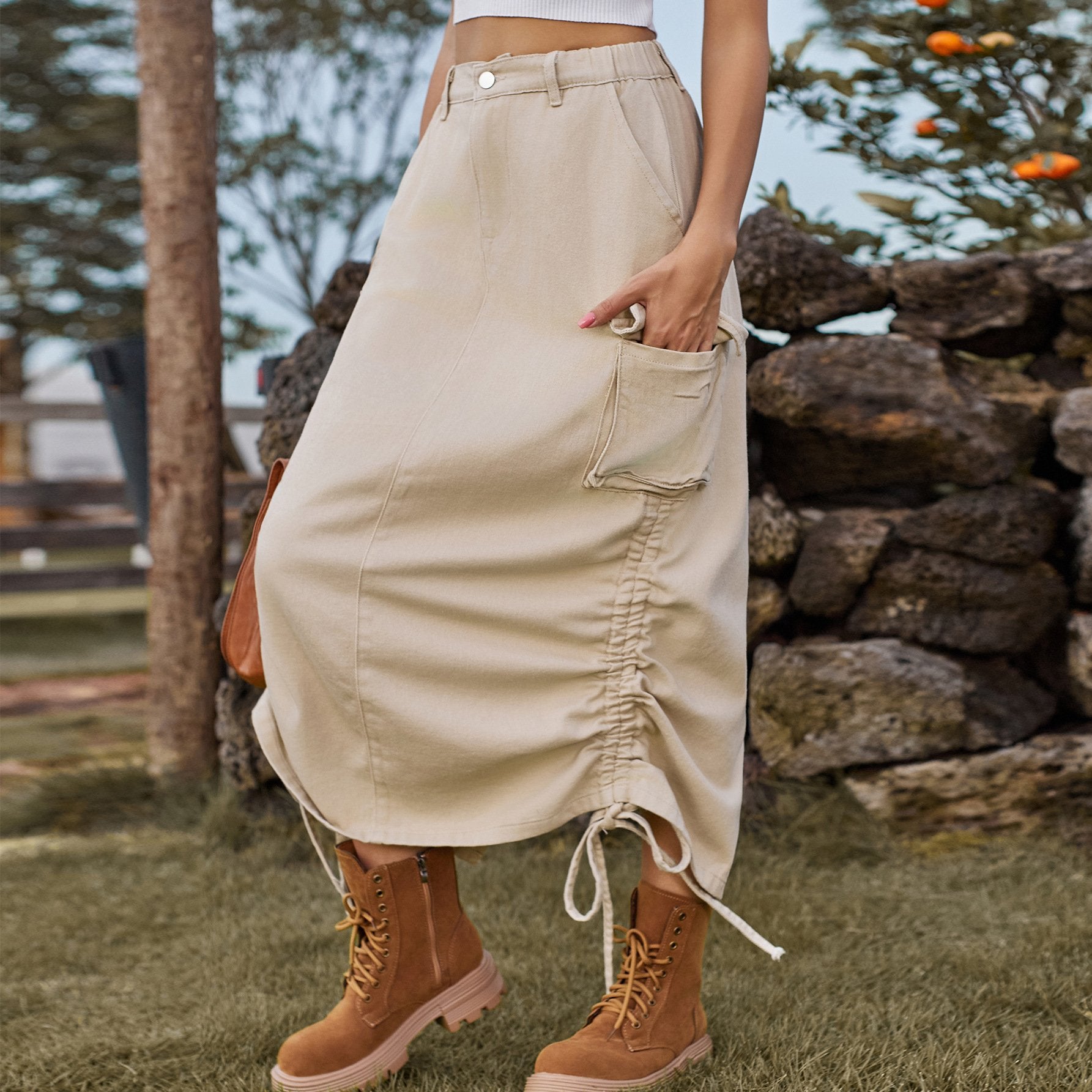 Denim Casual Midi Skirt