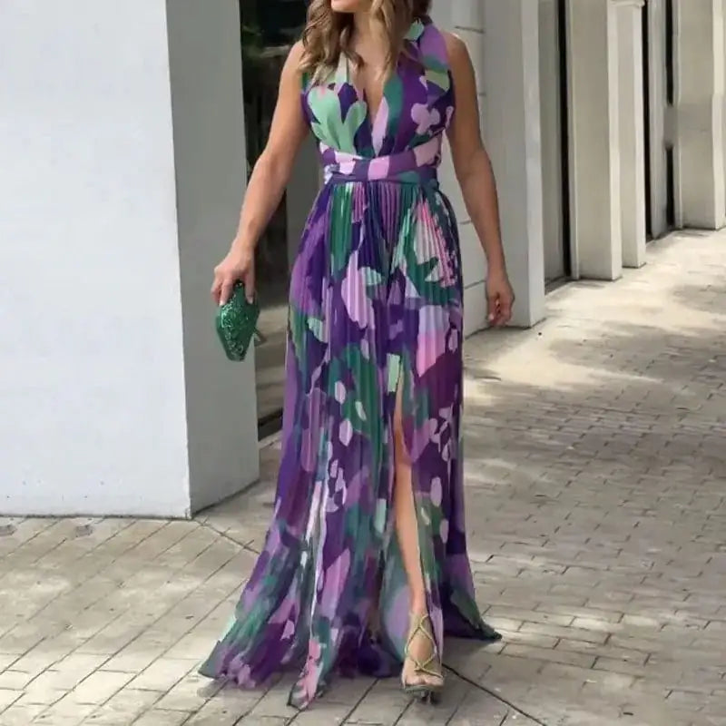 Elegant Women's Sleeveless V-Neck Split Dress