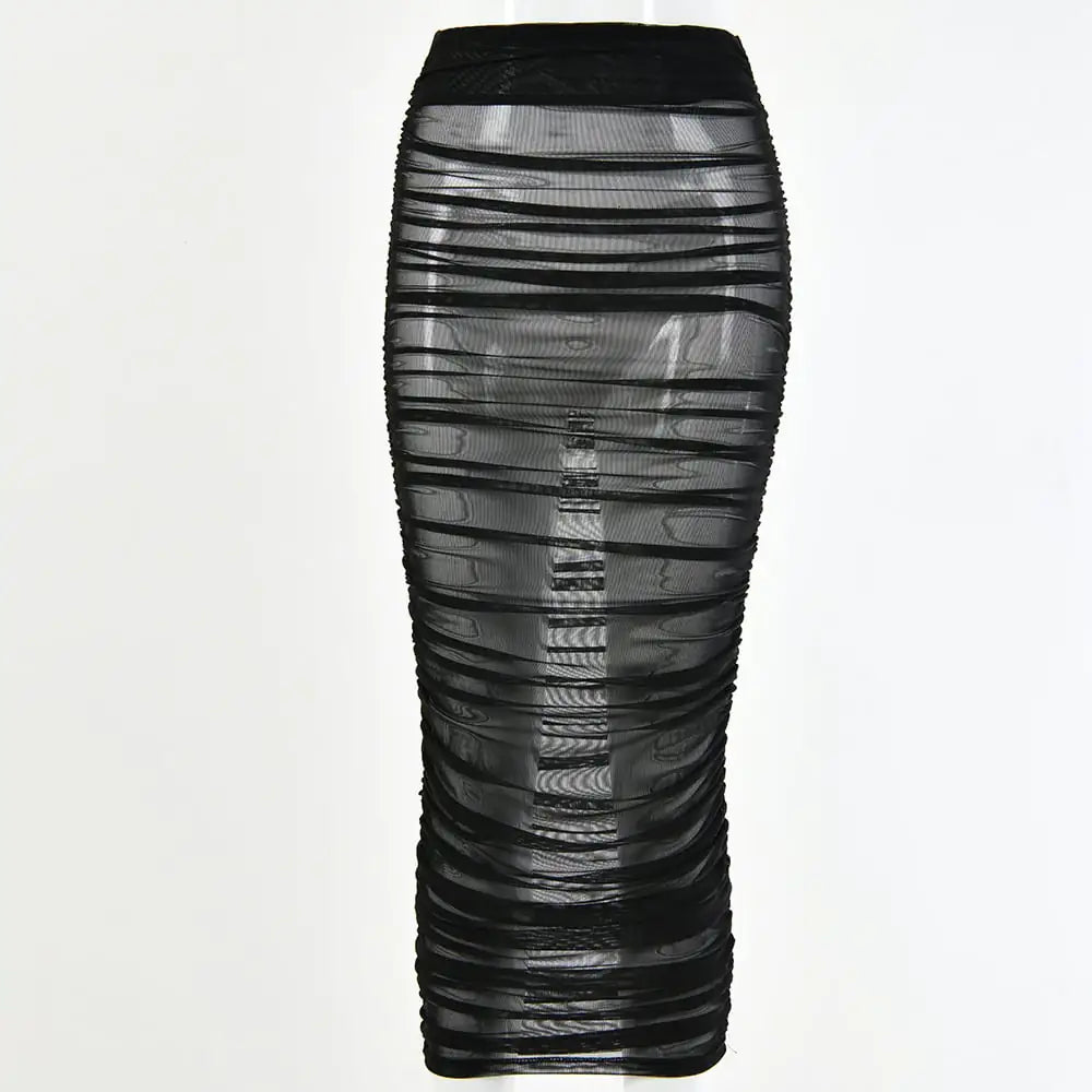 Pleated Slim Fit Mesh Skirt in One Word Design