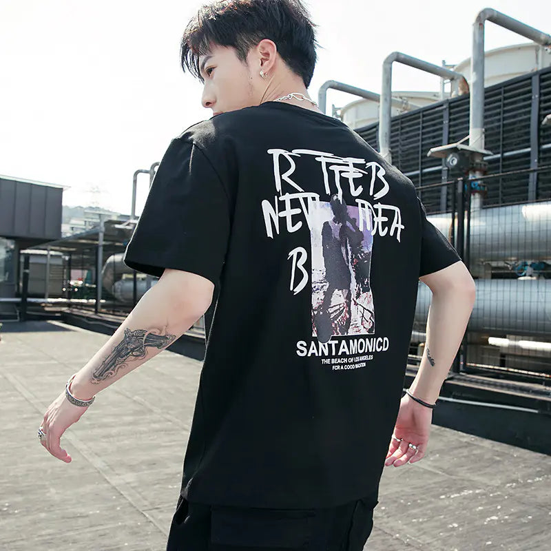 Graphic Letter Print Short Sleeve Hip-Hop T-Shirt