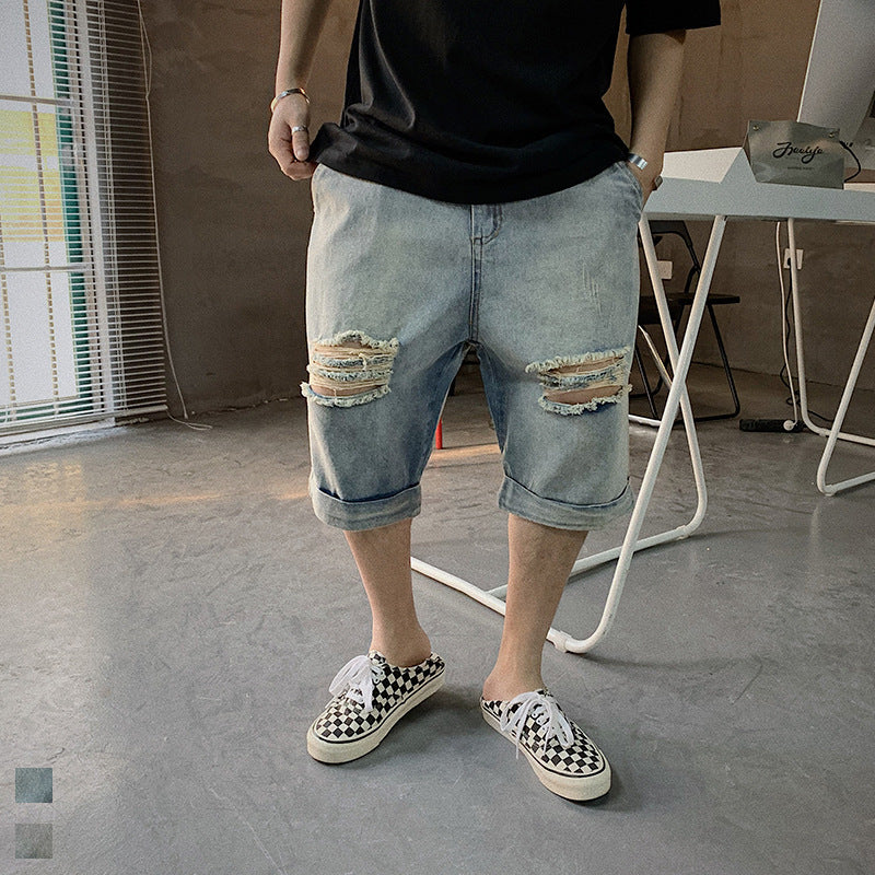 Street Simple Loose Denim Five-Point Hip-Hop