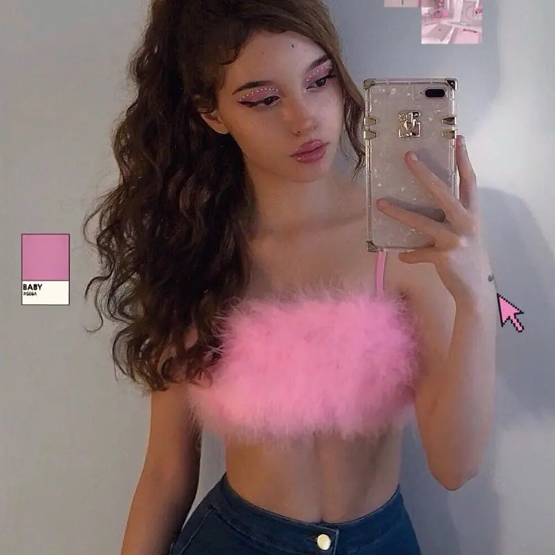 Colorful Fluffy Flame Strapless Top for Women