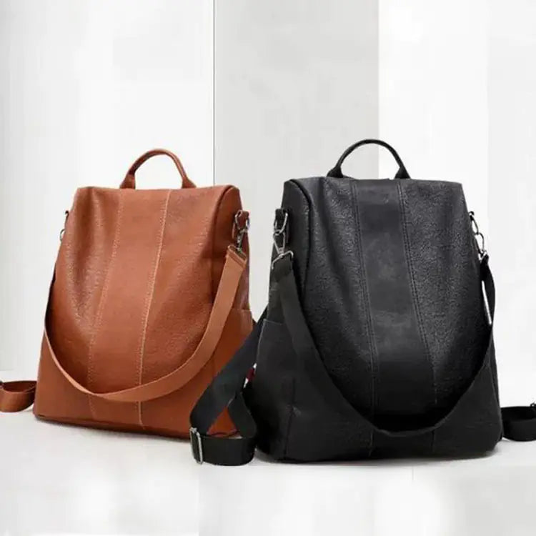 Retro Anti-Theft PU Duffel Backpack