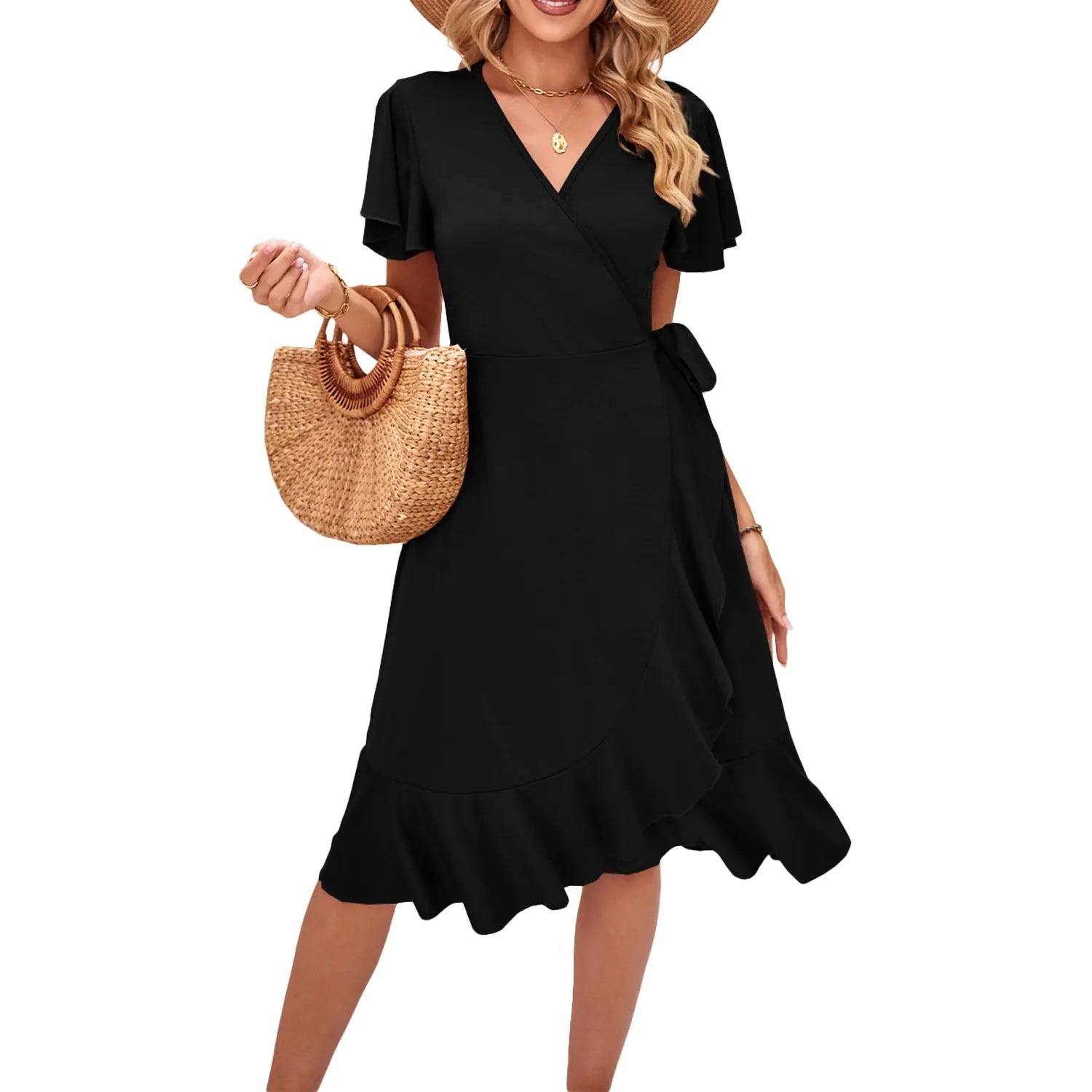 Cross V-Neck Lace-Up Dress