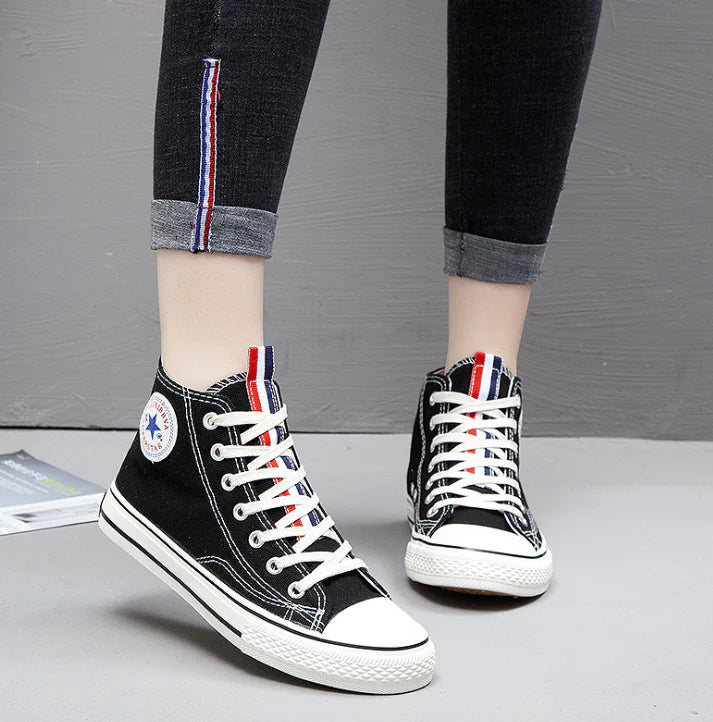 Trendy Black High-Top Canvas Sneakers for Women