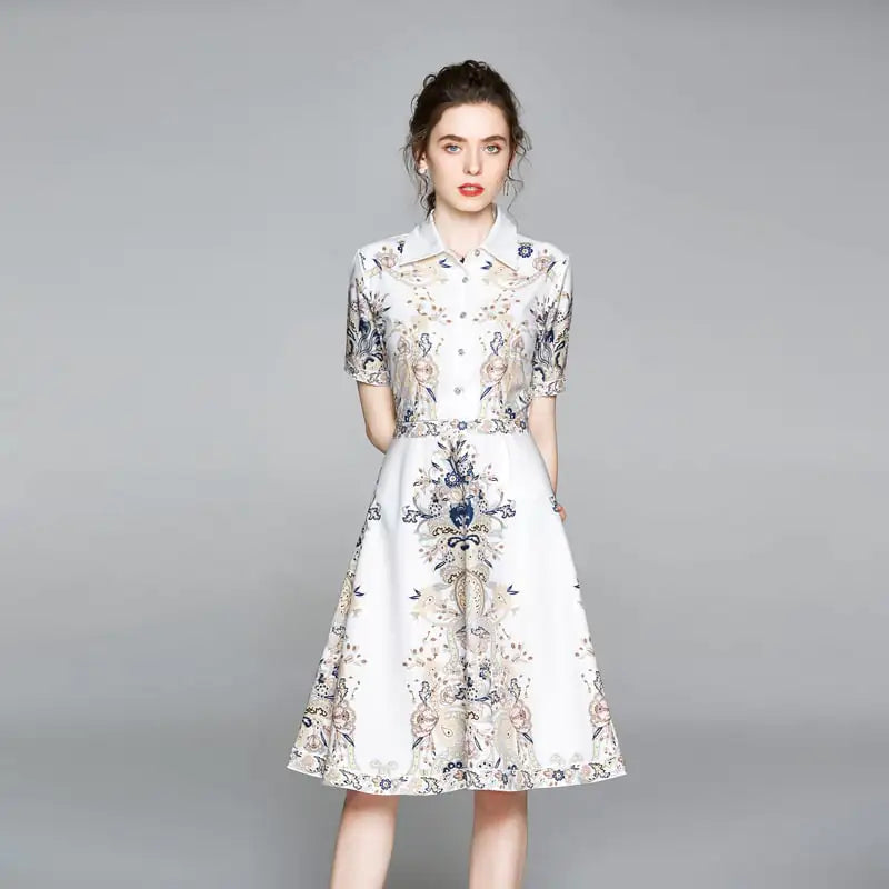 New Women's French Style Lapel Short Sleeve Dress