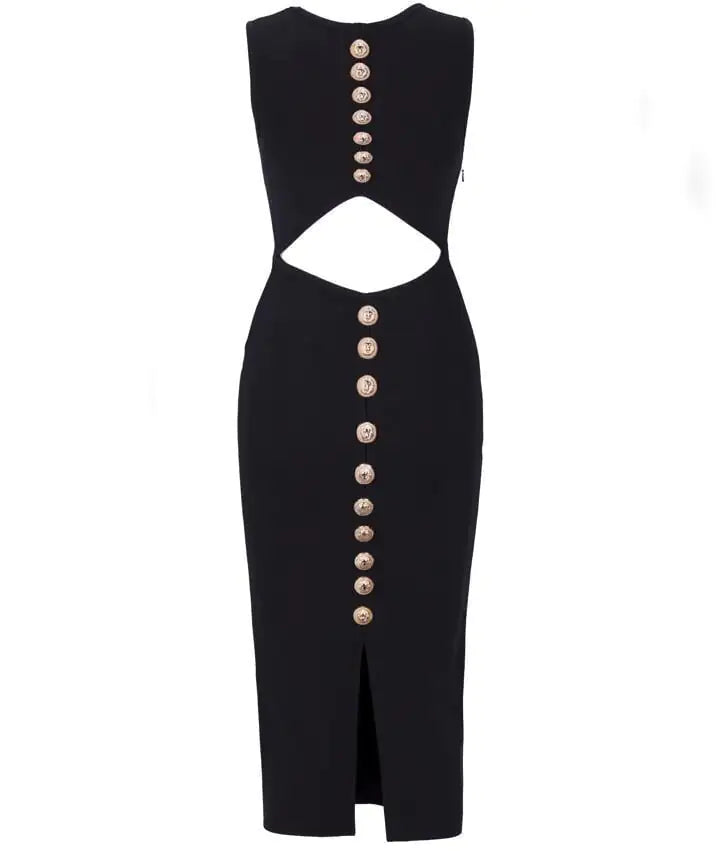 Round Neck Slim-fit Dress with Waist-baring Design