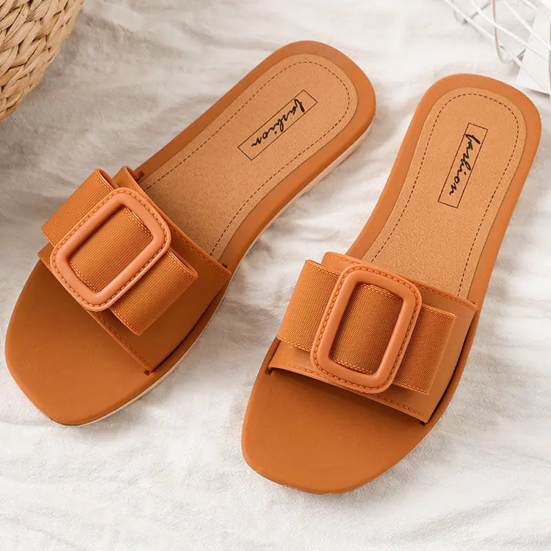 Casual Fashion Slippers with Soft Bottom and Square Buckle
