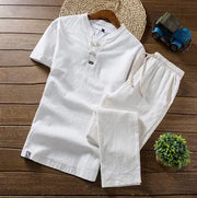 2022 Summer Cotton-Linen Set for Men: T-Shirt & Pants