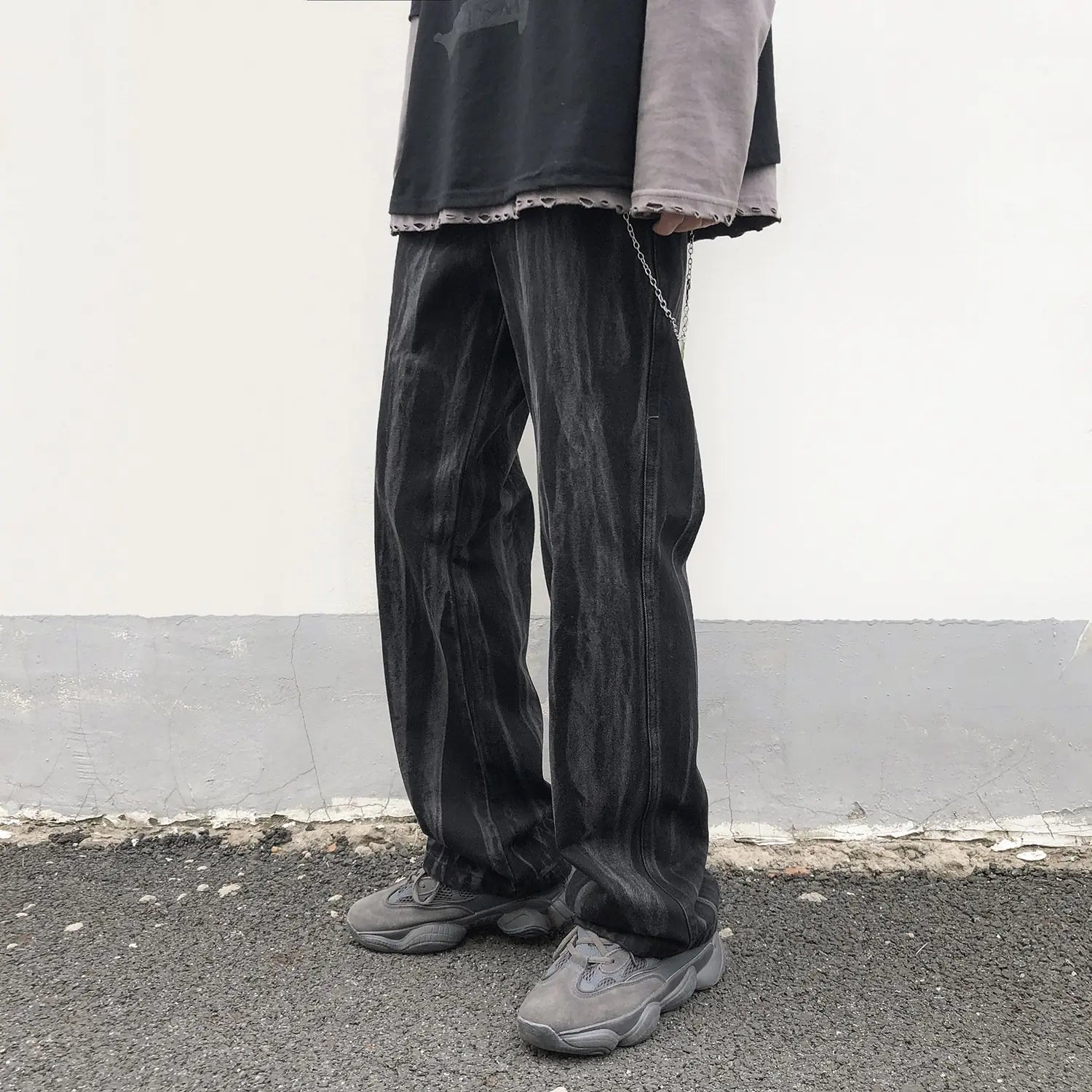 Loose Straight-Leg Tie-Dye Denim Pants