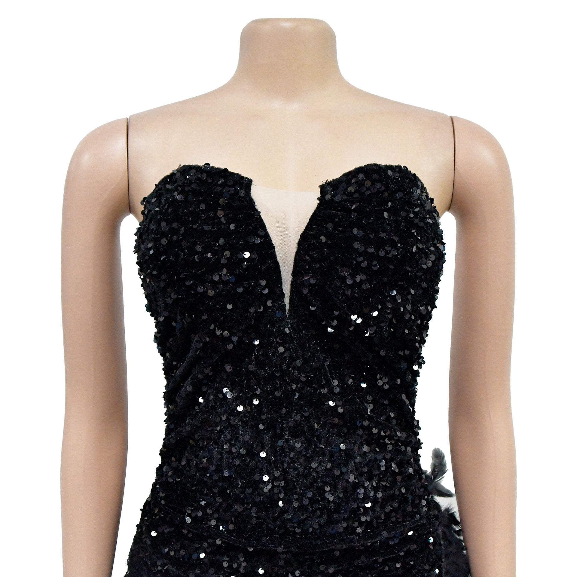 Fashion Women's Wear Pure Color Tube-top Sequined Feather Dress