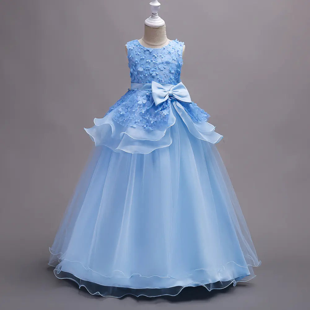 Elegant Long Princess Dress for Girls with Floral Design
