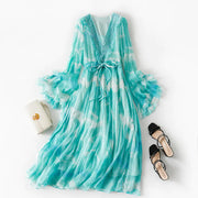 Luxury Mulberry Silk V-neck Beaded Long Dress for Women