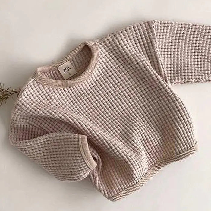 Simple Waffle Loose Pullover T-shirt