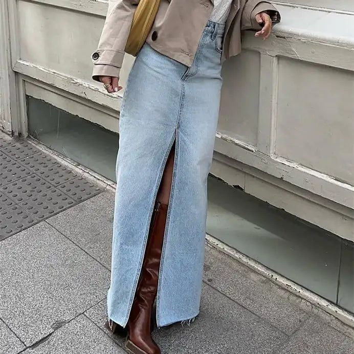 Women's Casual Washed Denim Skirt