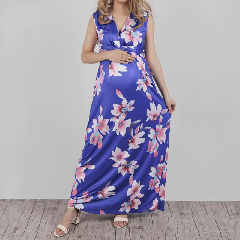 Floral Maxi Dress with V-Neck for Maternity Wear