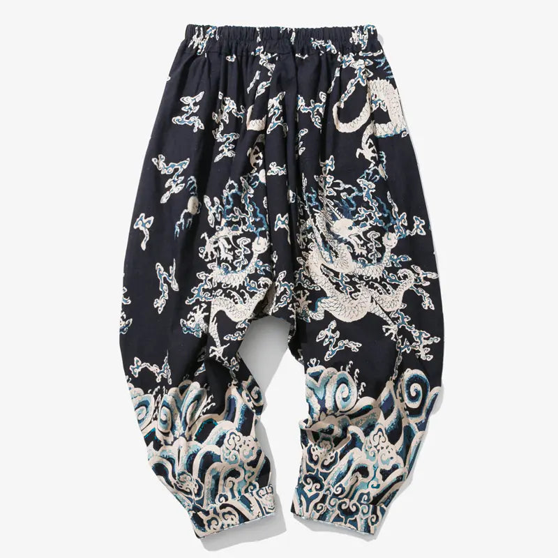 Chinese Style Men's Dragon Print Loose Trousers