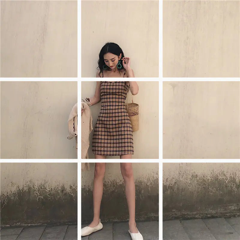 Wholesale French Style Vintage Plaid Dress for Summer
