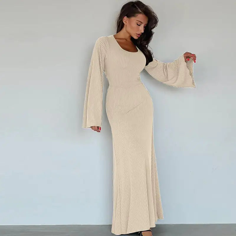 Fashion U-neck Lace-up Long Sleeve Dress for Women