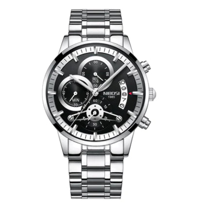 Men's Solid Steel Band Watch with Luminous Quartz Dial