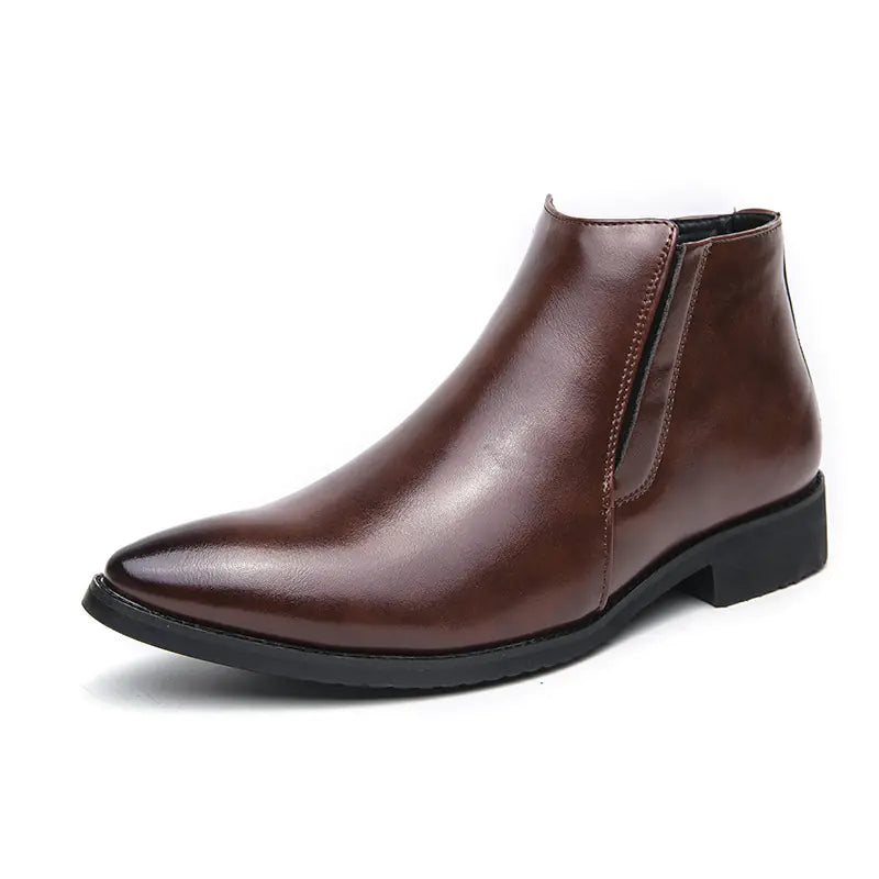 High-Top Leather Ankle Boots with Side Zipper for Men