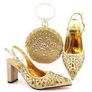 Round Clutch Bag with Pointed Buckle Heels