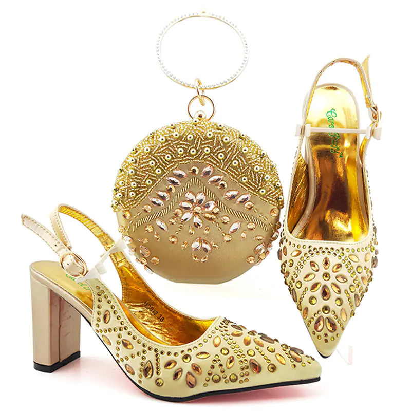 Round Clutch Bag with Pointed Buckle Heels