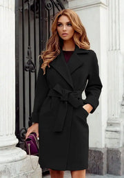 Fashion Slim Belted Lapel Woolen Jacket