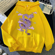 Candy Color Hooded Sweatshirt with Dragon Cloud Print