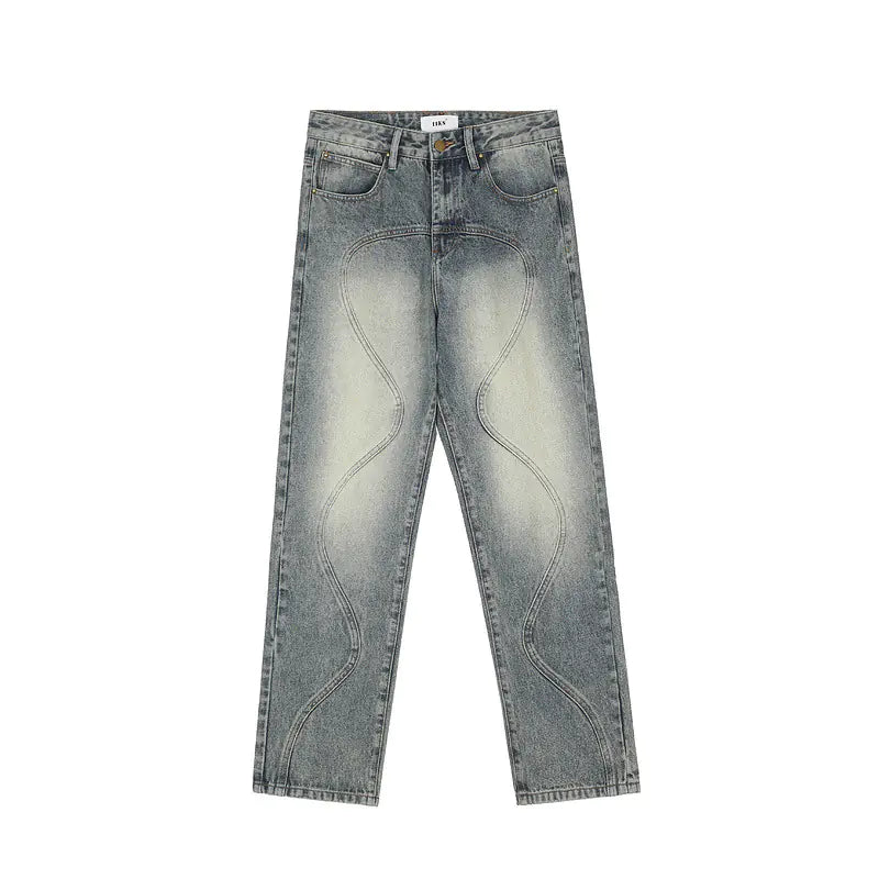 Casual Double Zip Panel Jeans with Straight Loose Waves