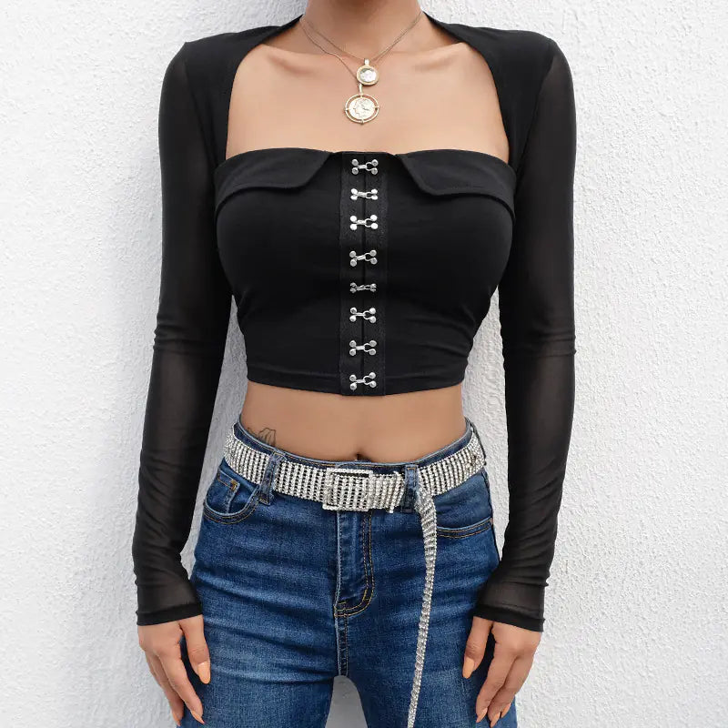 Fashionable Women's Square Neck T-Shirt with Ties