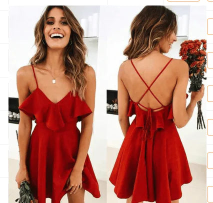 Backless Lace-Up Waist Dress with Ruffles