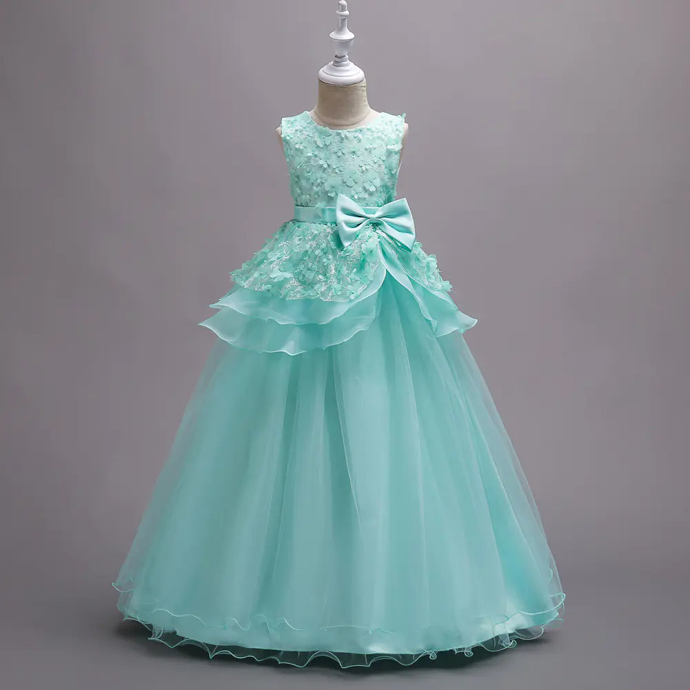 Elegant Long Princess Dress for Girls with Floral Design