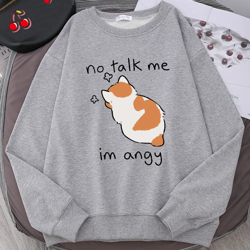 Chic Casual Cat Print Crew Neck Sweatshirt