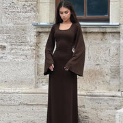 Fashion U-neck Lace-up Long Sleeve Dress for Women