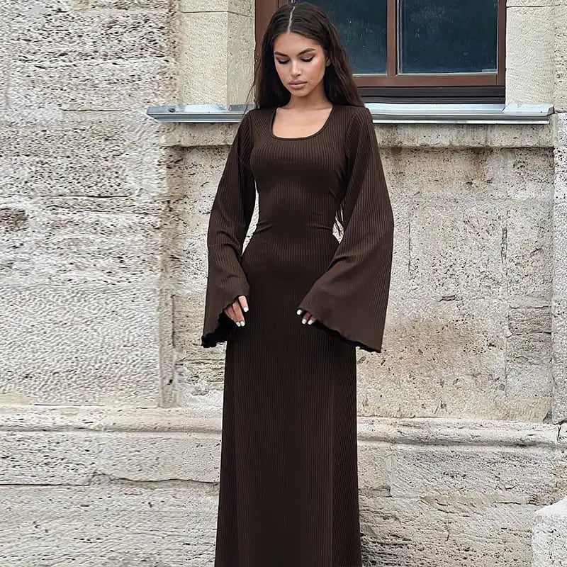 Fashion U-neck Lace-up Long Sleeve Dress for Women
