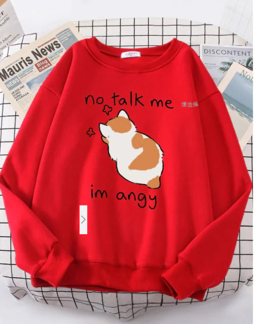 Chic Casual Cat Print Crew Neck Sweatshirt