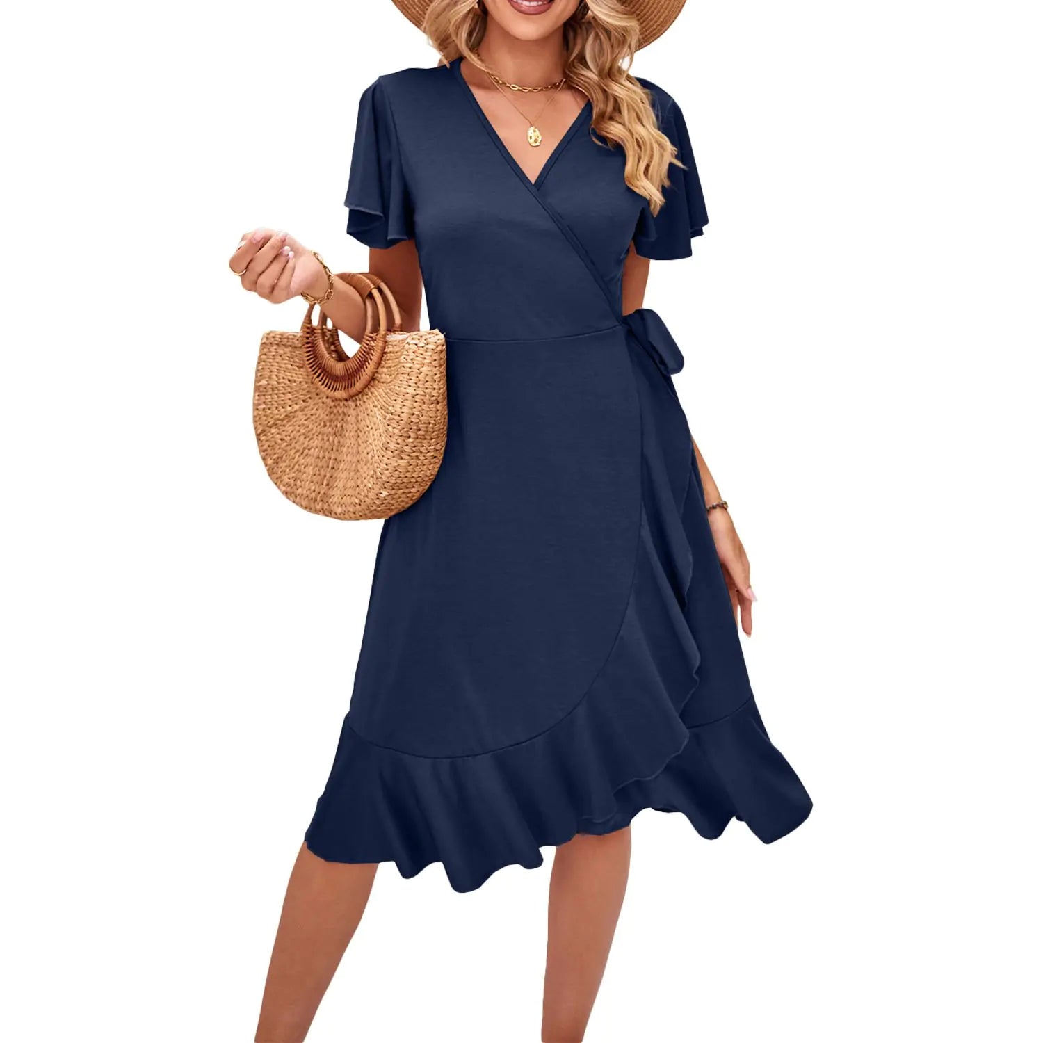 Cross V-Neck Lace-Up Dress