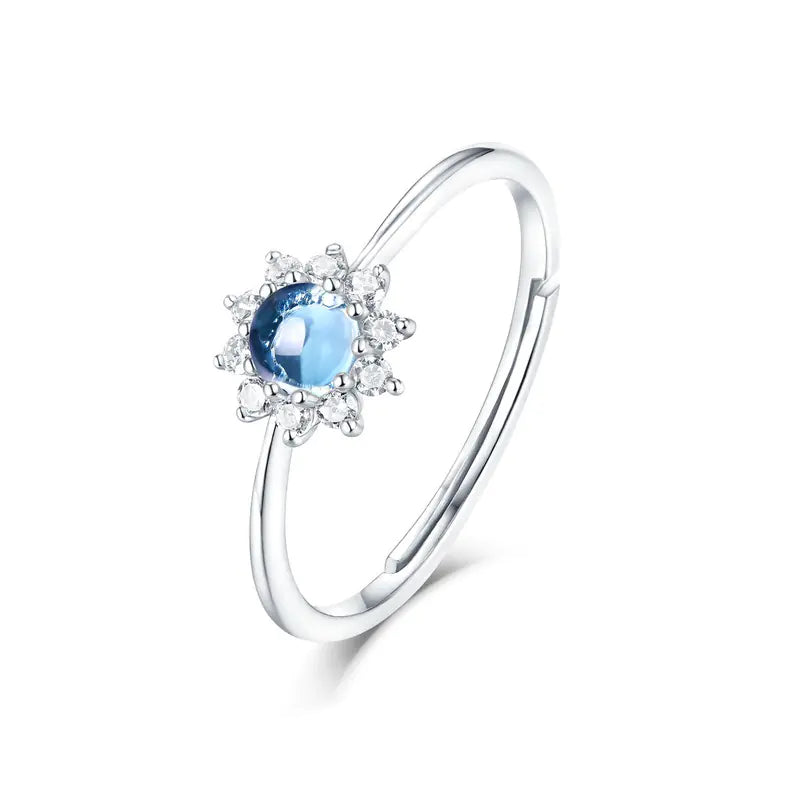 S925 Silver White Gold Sunflower Adjustable Ring
