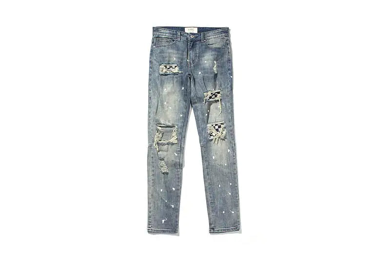 Slim-Fit Micro-Elastic Jeans with Checkered Design